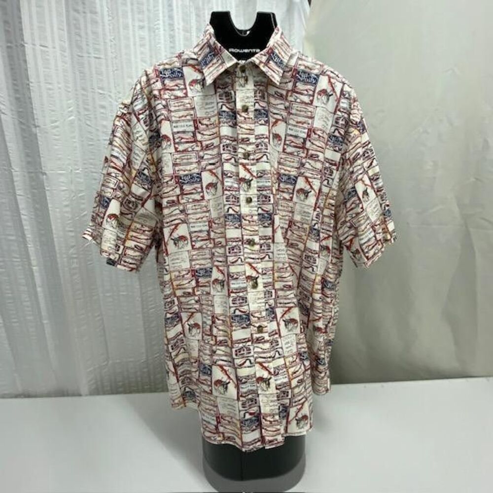 Harbor Bay Shirt Mens 2X Big Fishing Lures Tackle Print 100% Cotton Button Up